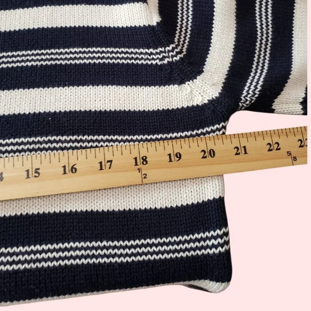 Laura Ashley Striped Cotton Sweater Button Shoulder Womens Navy/White Medium - Picture 11 of 12